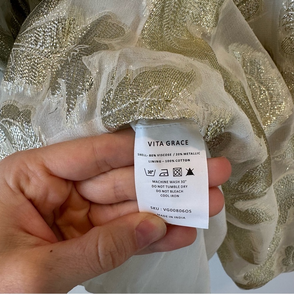 Vita Grace Marcella Lurex Tie Waist Dress Metallic Gold Bridal White Wedding - Picture 11 of 11